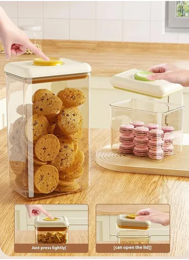 1800ml Rectangular PS Airtight Container Push Button Grains Snacks Kitchen Food Storage Canister - Green