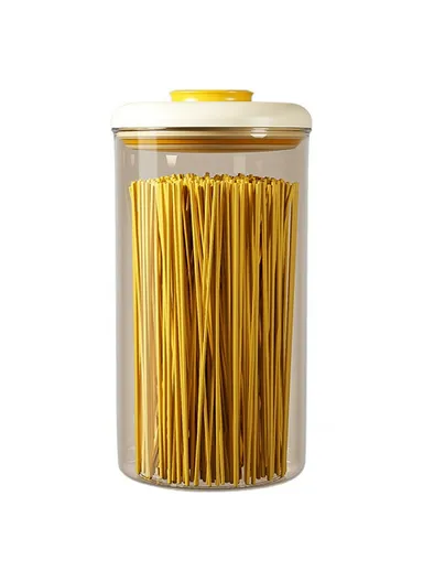 2400ml Round PS Airtight Container Push Button Grains Snacks Kitchen Food Storage Canister - Yellow