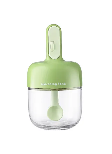 Kitchen Seasoning Container with Integrated Spoon, Moisture-Proof Glass Sealed Spice Jar - Green