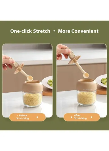 Kitchen Seasoning Container with Integrated Spoon, Moisture-Proof Glass Sealed Spice Jar - Green