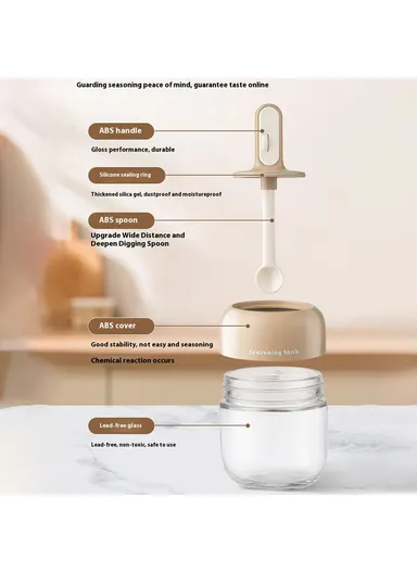 Kitchen Seasoning Container with Integrated Spoon, Moisture-Proof Glass Sealed Spice Jar - Green