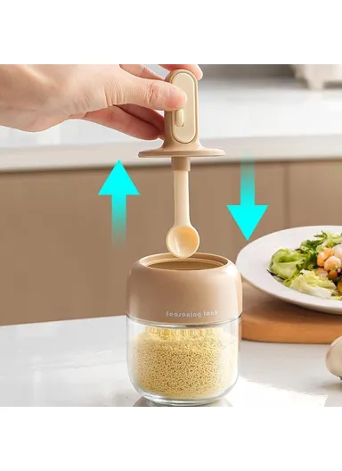 Kitchen Seasoning Container with Integrated Spoon, Moisture-Proof Glass Sealed Spice Jar - Green