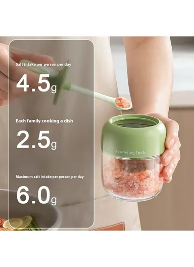 Kitchen Seasoning Container with Integrated Spoon, Moisture-Proof Glass Sealed Spice Jar - Green