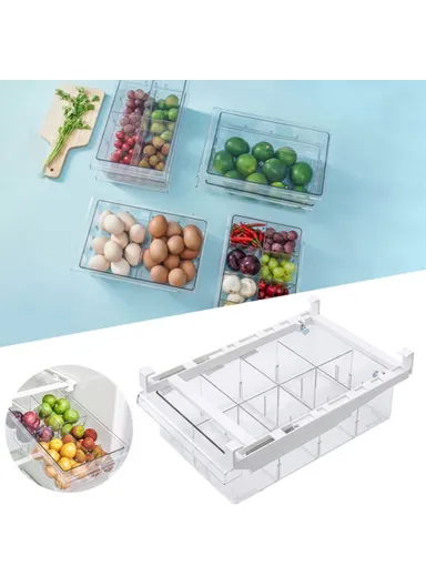 Refrigerator Organizer Bin Pull-out Fridge Drawer Organizer Clear Storage Basket for Fridge Freezer Cabinets Pantry - 8 Grids