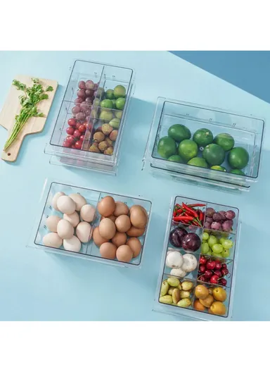 Refrigerator Organizer Bin Pull-out Fridge Drawer Organizer Clear Storage Basket for Fridge Freezer Cabinets Pantry - 8 Grids