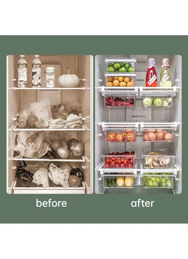 Refrigerator Organizer Bin Pull-out Fridge Drawer Organizer Clear Storage Basket for Fridge Freezer Cabinets Pantry - 8 Grids