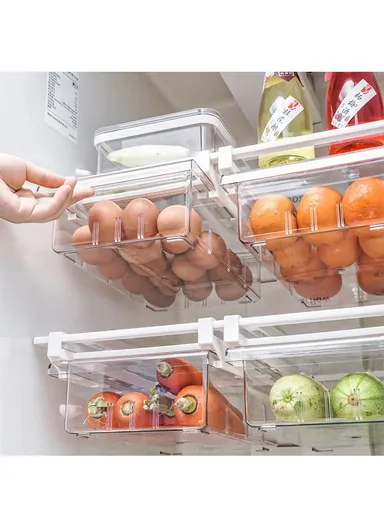 Refrigerator Organizer Bin Pull-out Fridge Drawer Organizer Clear Storage Basket for Fridge Freezer Cabinets Pantry - 8 Grids
