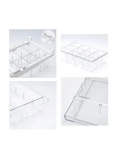 Refrigerator Organizer Bin Pull-out Fridge Drawer Organizer Clear Storage Basket for Fridge Freezer Cabinets Pantry - 8 Grids