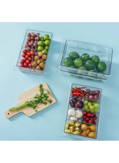 Refrigerator Organizer Bin Pull-out Fridge Drawer Organizer Clear Storage Basket for Fridge Freezer Cabinets Pantry - 8 Grids