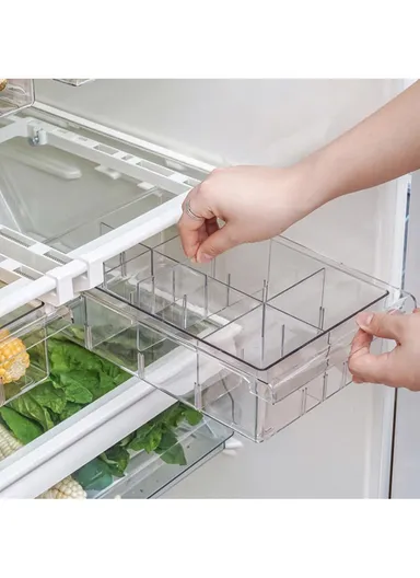 Refrigerator Organizer Bin Pull-out Fridge Drawer Organizer Clear Storage Basket for Fridge Freezer Cabinets Pantry - 8 Grids