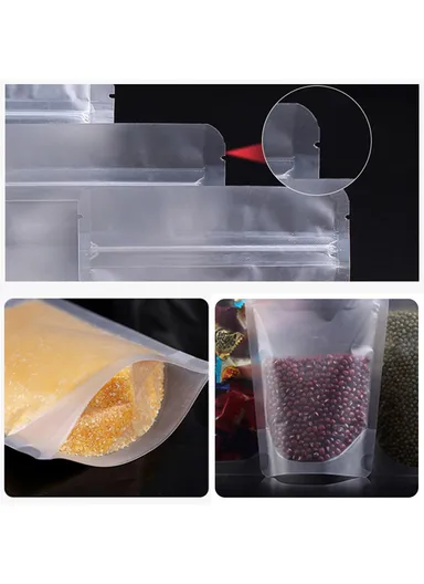 100Pcs 20C Resealable Storage Bags Clear Matte Stand Up Food Pouches MX-008 (L15 x W4 x H22)cm