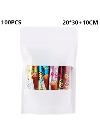 100-Pcs White Kraft Paper Bags Food Storage Pouches MX-007 (L20 x W10 x H30)cm