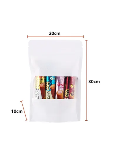 100-Pcs White Kraft Paper Bags Food Storage Pouches MX-007 (L20 x W10 x H30)cm