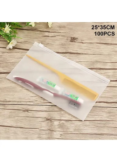 100Pcs 16C Thickness Travel Storage Pouch EVA Resealable Sliding Zip Bags MX-063 (L25 x W35)cm