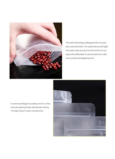 100Pcs 20C Resealable Storage Bags Clear Matte Stand Up Food Pouches MX-008 (L10 x W3 x H15)cm