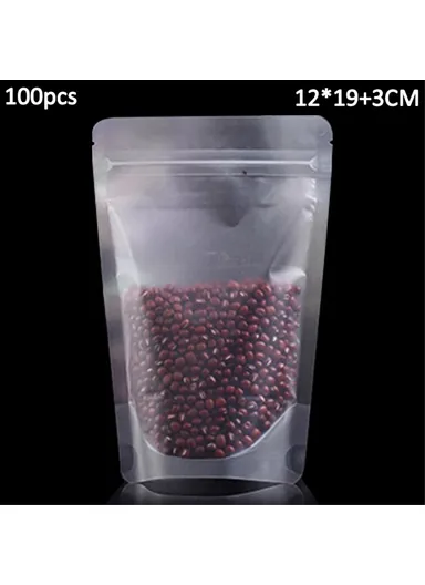 100Pcs 20C Resealable Storage Bags Clear Matte Stand Up Food Pouches MX-008 (L12 x W3 x H19)cm