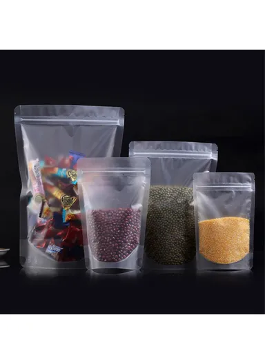 100Pcs 20C Resealable Storage Bags Clear Matte Stand Up Food Pouches MX-008 (L12 x W3 x H19)cm