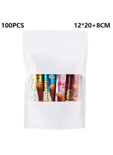 100-Pcs White Kraft Paper Bags Food Storage Pouches MX-007 (L12 x W8 x H20)cm