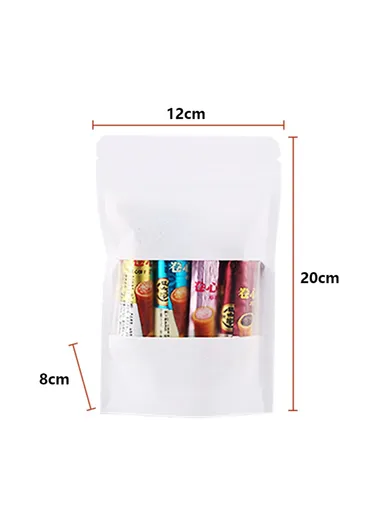 100-Pcs White Kraft Paper Bags Food Storage Pouches MX-007 (L12 x W8 x H20)cm
