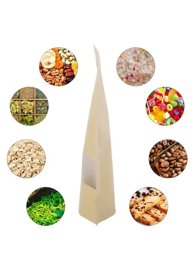 100-Pcs 28C Kraft Paper Food Bags, Stand-Up Ziplock Storage Bag with Clear Window MX-001 (L18 x W4 x H28)cm