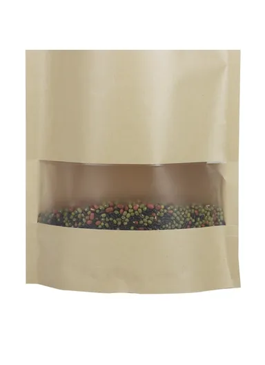 100-Pcs 28C Kraft Paper Food Bags, Stand-Up Ziplock Storage Bag with Clear Window MX-001 (L16 x W4 x H22)cm