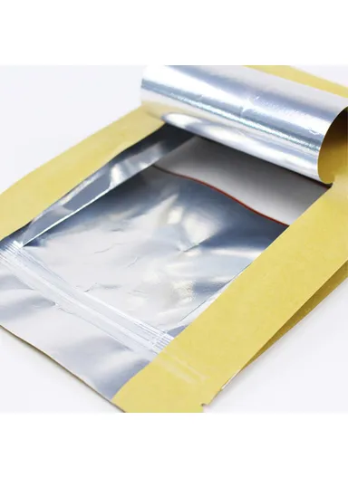 100-Pcs Kraft Paper Bag, Aluminum Foil Stand Up Pouches with Window MX-004 (L14 x W6 x H24)cm