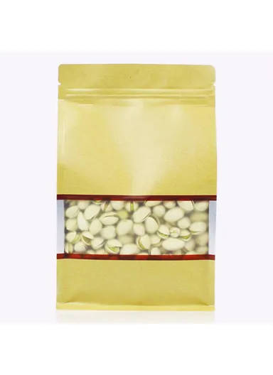 100-Pcs Kraft Paper Bag, Aluminum Foil Stand Up Pouches with Window MX-004 (L14 x W6 x H24)cm