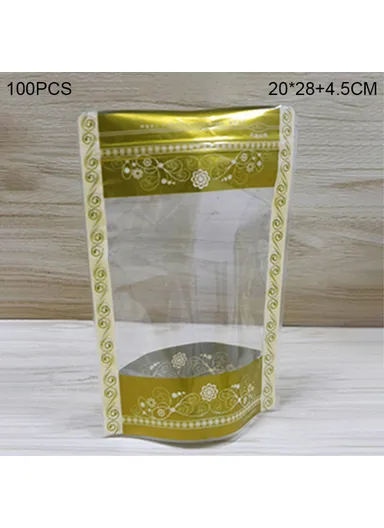 100Pcs Lace Pattern Clear Snack Storage Pouch 13C Sealing Bags MX-066 (L20 x W4.5 x H28)cm