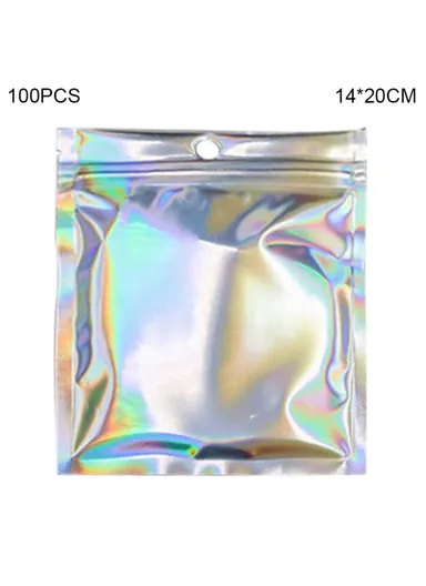 100-Pcs 14C Self Seal Laser Zipped Bags PET+CPP Resealable Storage Container MX-101 (L14 x W20)cm