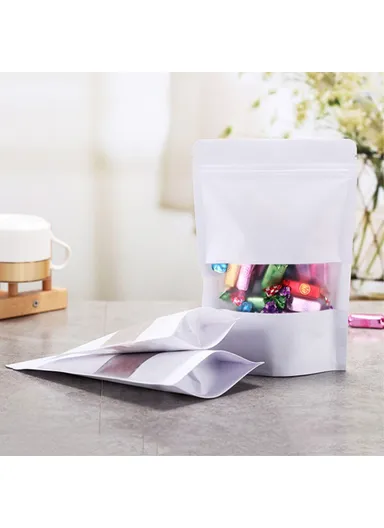 100-Pcs White Kraft Paper Bags Food Storage Pouches MX-007 (L10 x W6 x H16)cm