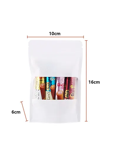100-Pcs White Kraft Paper Bags Food Storage Pouches MX-007 (L10 x W6 x H16)cm