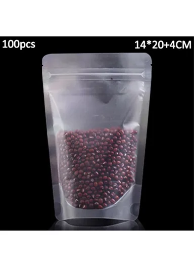 100Pcs 20C Resealable Storage Bags Clear Matte Stand Up Food Pouches MX-008 (L14 x W4 x H20)cm