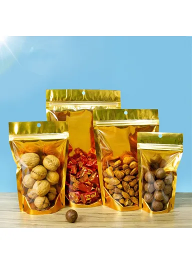 100-Pcs 16C Sealing Stand Up Bags, Transparent Window Design Food Storage Bags MX-111 (W18 x H28)cm