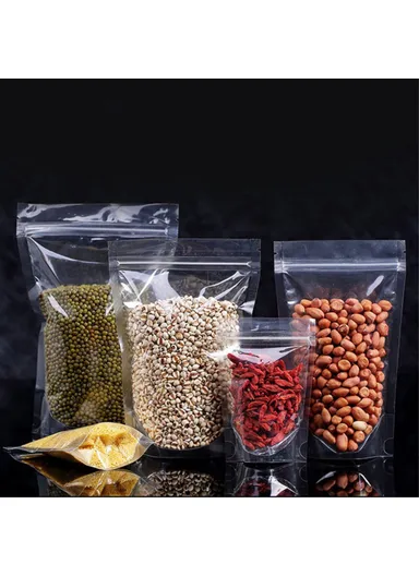 100Pcs 16C Stand Up Pouch Bag, Clear Resealable Zip Lock Food Storage Bags MX-010 (L20 x W5 x H30)cm