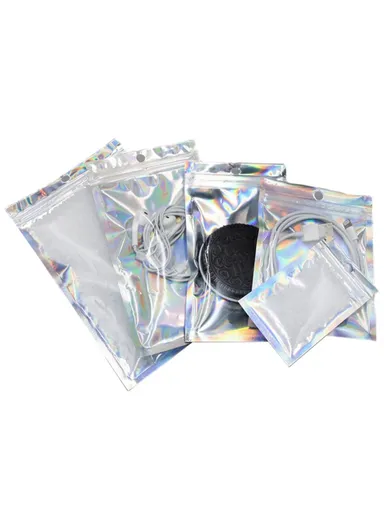 100-Pcs 14C Self-Sealing Bag Laser Film PET+CPP Food Storage Pouches MX-101 (W18 x H26)cm