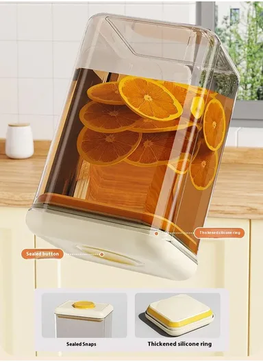 600ml Rectangular PS Airtight Container Push Button Grains Snacks Kitchen Food Storage Canister - Yellow