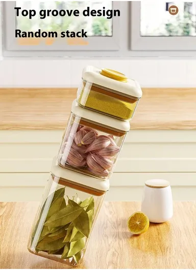 600ml Rectangular PS Airtight Container Push Button Grains Snacks Kitchen Food Storage Canister - Yellow