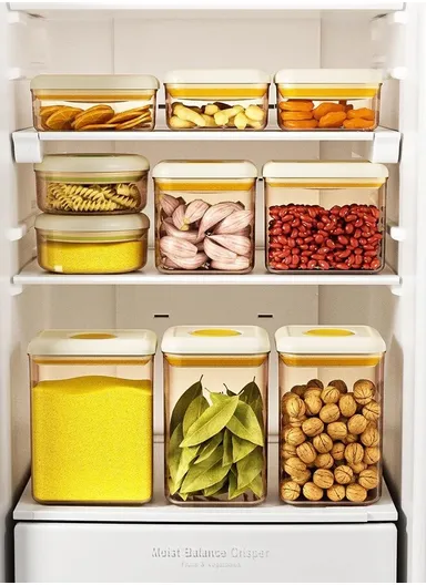 600ml Rectangular PS Airtight Container Push Button Grains Snacks Kitchen Food Storage Canister - Yellow