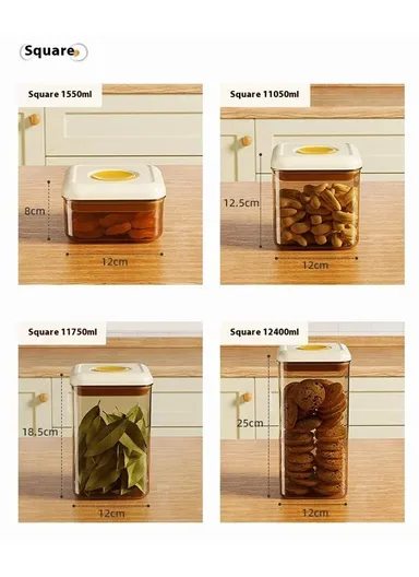600ml Rectangular PS Airtight Container Push Button Grains Snacks Kitchen Food Storage Canister - Yellow