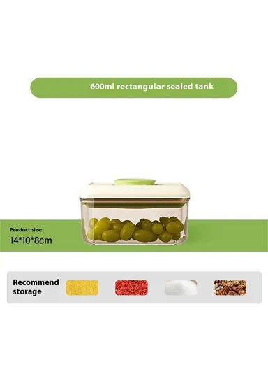 600ml Rectangular PS Airtight Container Push Button Grains Snacks Kitchen Food Storage Canister - Green