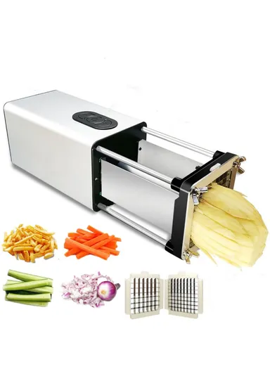 Automatic Electric French Fry Cutter Kitchen Potato Vegetable Slicer EU Plug - Silver