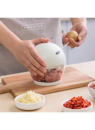 Garlic Press Mincer Pepper Chili Vegetable Meat Grinder Hand Pull Type Chopper Hand Powered Portable Food Processor - Light Green