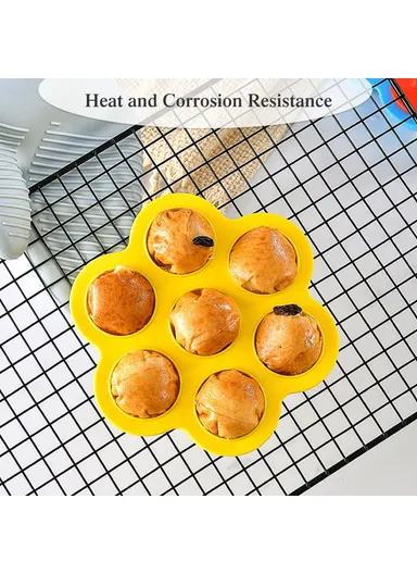 7-Holes Microwave and Oven Safe Reusable Baking Ice Mold  Silicone Food Mold for Cake Bread Baking Utensils - Green