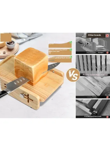 Adjustable Wooden Bread Slicer, Rack Home Kitchen Bread Slicer Tool (L27 x W18 x H6)cm