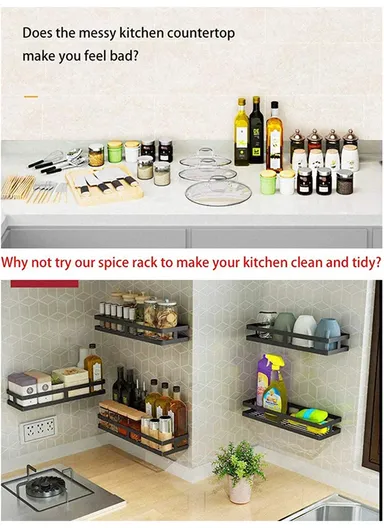 30cm Stainless Steel Seasoning Bottle Rack Organizer, Spice Gripper Bottle Jar Rack Holder Storage Hanger (L30 x W12.5 x H7)cm
