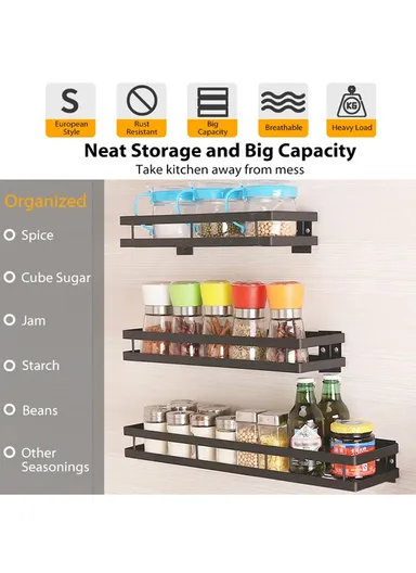 25cm Stainless Steel Seasoning Bottle Rack Organizer, Spice Gripper Bottle Jar Rack Holder Storage Hanger (L25 x W12.5 x H7)cm