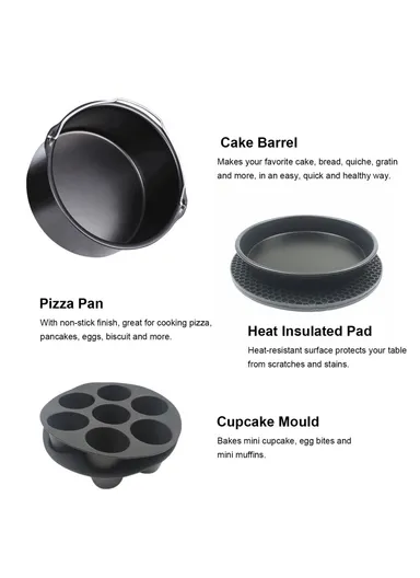10-Pcs Set Air Fryer Accessory Kit for 3.2QT-5.8QT Air Fryer Frying Baking Pan Rack Pizza Tray Pot Metal Holder Set - 7-inch