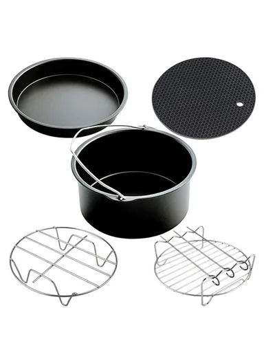 10-Pcs Set Air Fryer Accessory Kit for 3.2QT-5.8QT Air Fryer Frying Baking Pan Rack Pizza Tray Pot Metal Holder Set - 8-inch