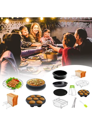 10-Pcs Set Air Fryer Accessory Kit for 3.2QT-5.8QT Air Fryer Frying Baking Pan Rack Pizza Tray Pot Metal Holder Set - 8-inch