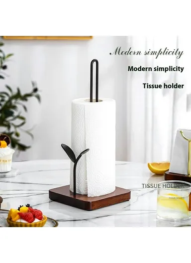 Square Wooden Base Roll Paper Holder Stand Kitchen Vertical Cling Film Storage Rack CYF-077